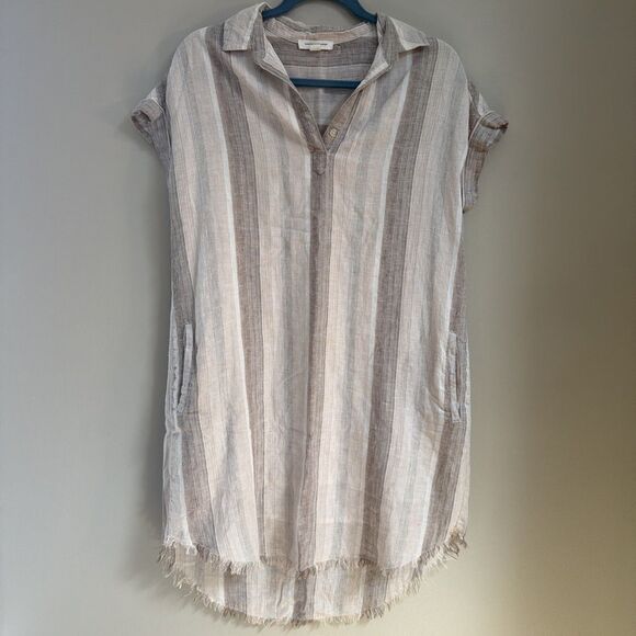 BeachLunchLounge S Women's Linen/Cotton Blend Striped Boho Short Sleeve Dress - Picture 1 of 8